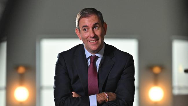 Treasurer Jim Chalmers during early morning television interviews at Parliament House in Canberra.