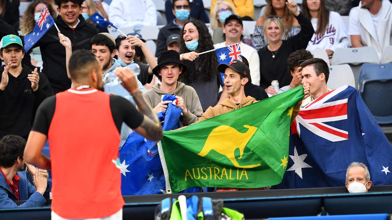 Kyrgios said the crowd was a “Zoo” — and he loved every moment of it. Picture: AFP