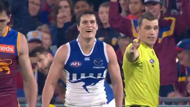 The AFL this week admitted the game-deciding decision to award the Brisbane Lions a free kick against North Melbourne was wrong. Picture: 7AFL