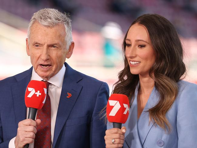 MELBOURNE, AUSTRALIA - OCTOBER 26: Bruce McAvaney commentates during Cox Plate Day at Moonee Valley Racecourse on October 26, 2024 in Melbourne, Australia. (Photo by Kelly Defina/Getty Images)