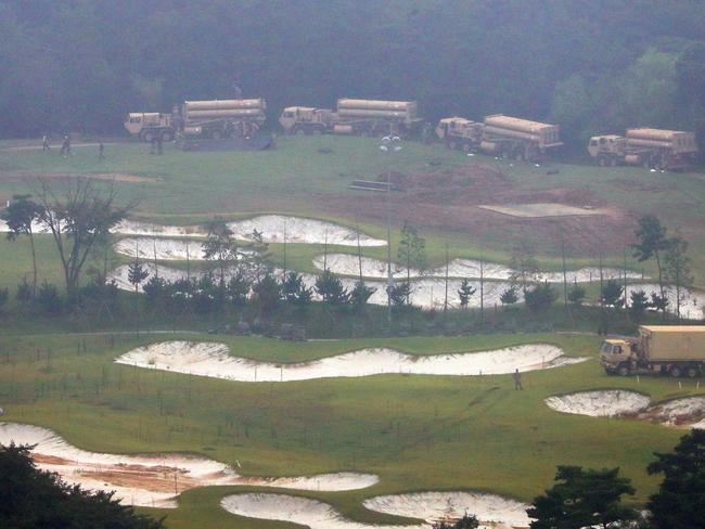 US Terminal High Altitude Area Defence (THAAD) system equipments are seen at a former golf course in the southern county of Seongju on September 7, 2017, in South Korea. Picture: Yonhap/AP