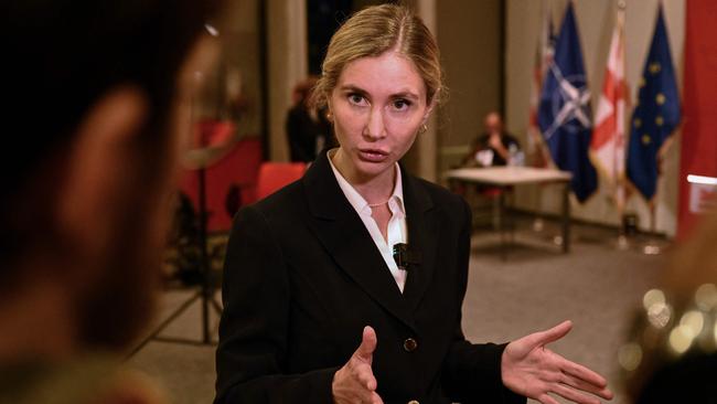 Opposition party leader Tina Bokuchava after exit polls were announced during parliamentary elections in Tbilisi. Picture: AFP