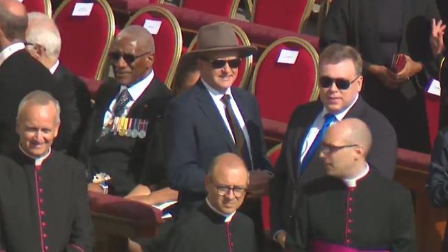 Albanese then joined other world leaders at the Inauguration Mass of Pope Leo XIV at St Peter’s Square in Vatican City. Picture: Nine News