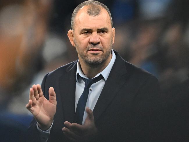 PARIS, FRANCE - OCTOBER 20: Michael Cheika, Head Coach of Argentina, applauds prior to the Rugby World Cup France 2023 semi-final match between Argentina and New Zealand at Stade de France on October 20, 2023 in Paris, France. (Photo by Shaun Botterill/Getty Images)