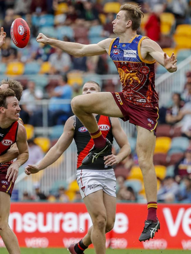 Harris Andrews thwarted several Bomber attacks. Pic: AAP