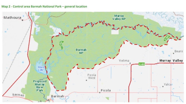 Brumby cull zones in the Barmah National Park