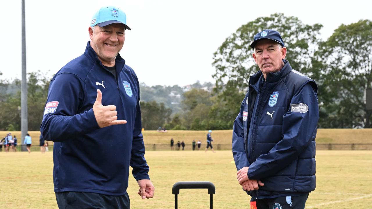 Paul Sironen and Paul Tape at Blues training. Credit: NRL Images.