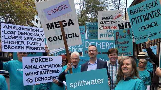 A “splittwater” rally outside NSW Parliament House held by supporters of a move to demerge Pittwater from the Northern Beaches Council. Picture: Supplied