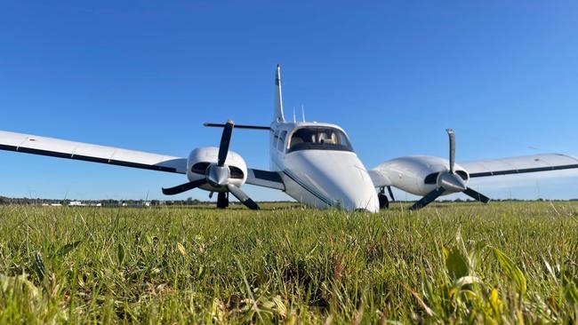 Two men escaped injury after an incident on landing at Parafield Airport this afternoon. Picture: SAPOL