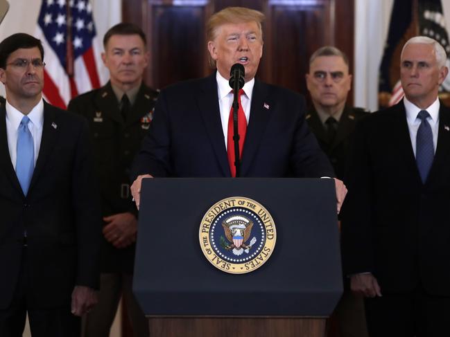 US President Donald Trump speaking about Iran at the White House on Wednesday. Picture: AP