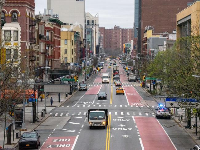 New York’s usually bustling streets are empty as New Yorkers stay home to flatten the curve of the coronavirus. Picture: Getty Images/AFP