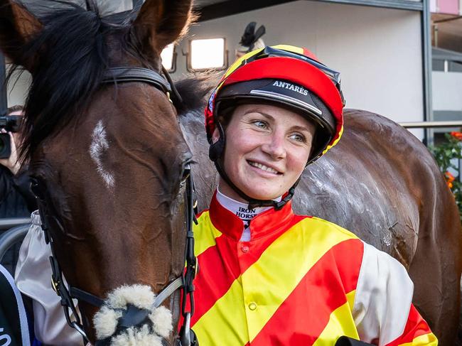 Jamie Kah rides Coco Sun to victory at the Group 1 SA Derby (2500m), on May 4th, 2024, at Morphettville Racecourse.Picture: Tom Huntley