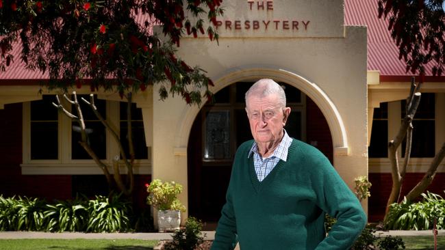 Denis Ryan outside the catholic presbytery in Mildura he investigated over sexual abuse in the 1970s. Picture: David Geraghty.