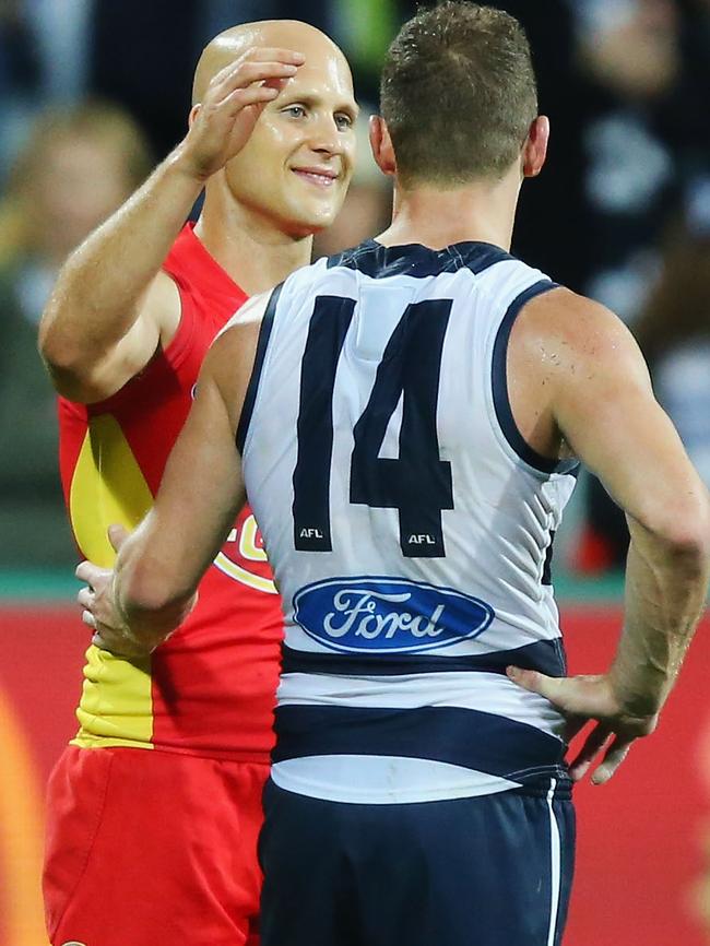 Gary Ablett and Joel Selwood. Picture: Getty Images