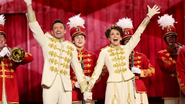 Hugh Jackman and Sutton Foster perform a number from "The Music Man" onstage at the 75th Annual Tony Awards at Radio City Music Hall on June 12, 2022 in New York City. Picture: Theo Wargo/Getty Images for Tony Awards Productions