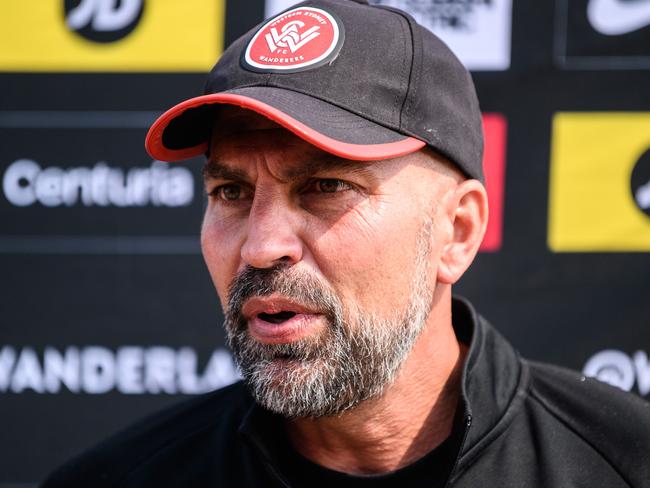 Western Sydney Wanderers Head Coach Markus Babbel speaking with media ahead of a training session at the Wanderers Centre of Football in Sydney, Thursday, October 31, 2019. (AAP Image/James Gourley) NO ARCHIVING