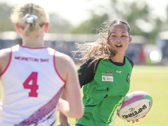 Moreton Bay College V Ferny Grove State High at the 2024 Gold Coast Titans All Schools Touch Football Picture: Glenn Campbell