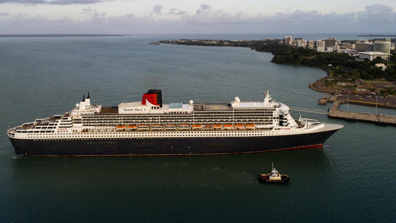 Arrival of Queen Mary 2 to Darwin's Waterfront Precinct. She is on a round the world voyage and expected to overnight in port. Picture: Che Chorley