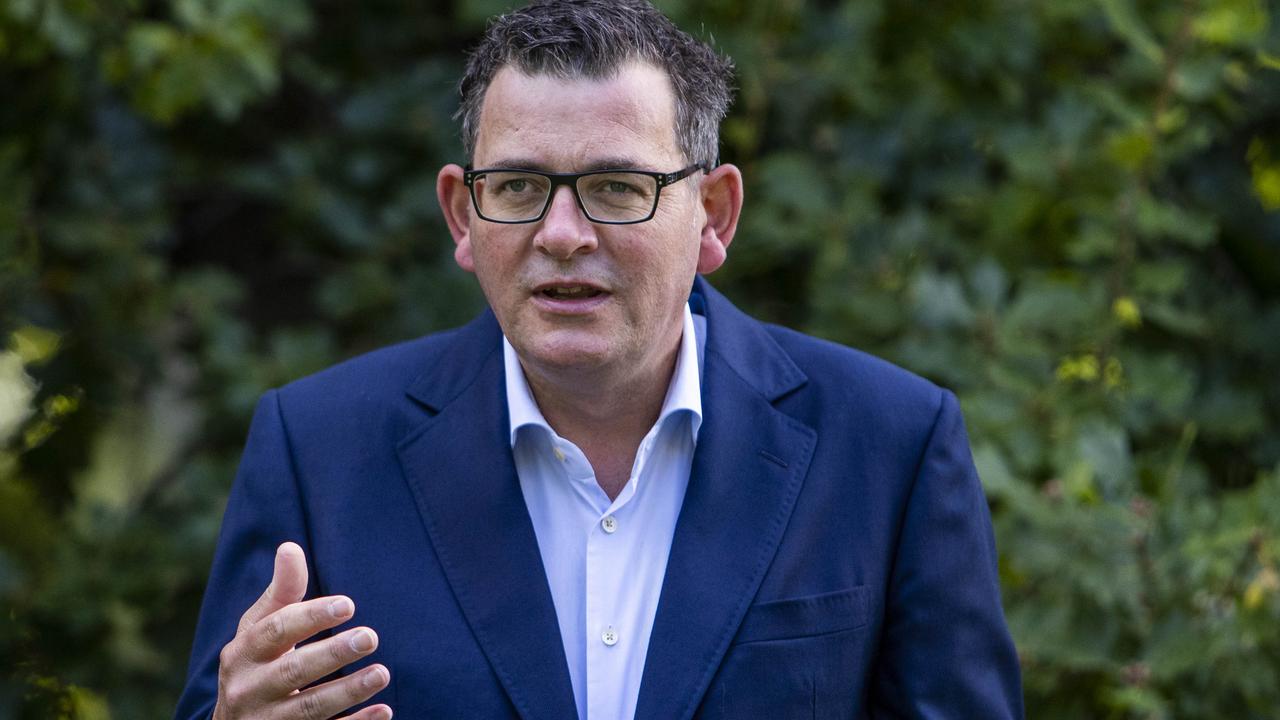 Premier Daniel Andrews says the decision to keep masks on some students is because jab rates in the 5-11 age cohort were still too low. Picture: Aaron Francis