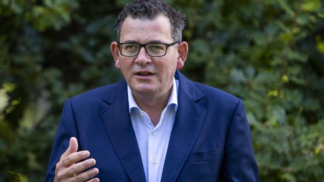 Premier Daniel Andrews says the decision to keep masks on some students is because jab rates in the 5-11 age cohort were still too low. Picture: Aaron Francis