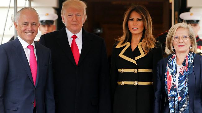 Donald Trump and his wife Melania with former Australian prime minister Malcolm Turnbull at the White House. Picture: Nathan Edwards