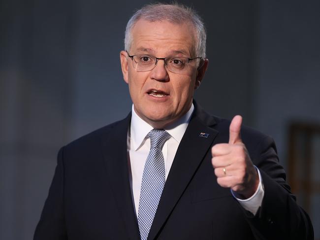 CANBERRA, AUSTRALIANewsWire Photos MARCH 30, 2022: Prime Minister Scott Morrison spoke to morning Tv shows about the 2022 Budget, in Parliament House, Canberra. Picture: NCA NewsWire / Gary Ramage