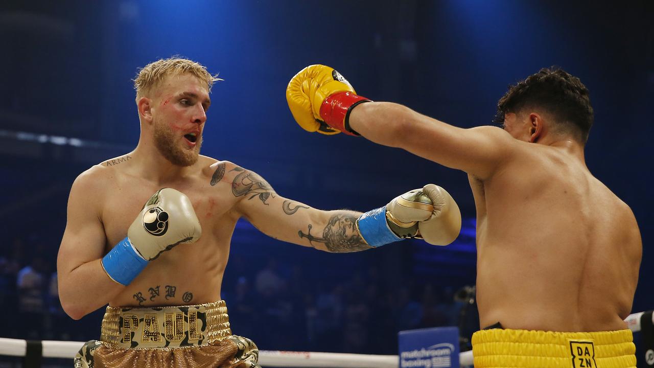 Jake Paul punches AnEsonGib during their fight in January. Picture: Michael Reaves / Getty Images