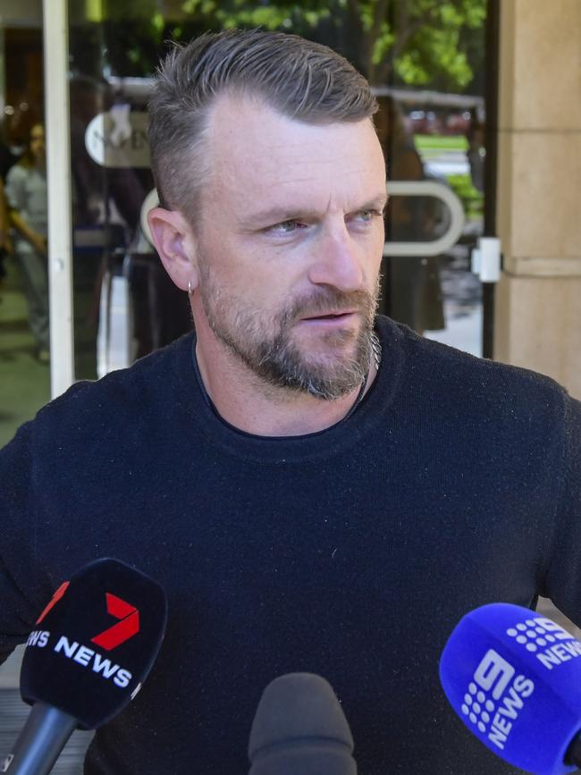 Ms Stewart’s brother Douglas Jones speaks to media outside court. Picture: Roy VanDerVegt