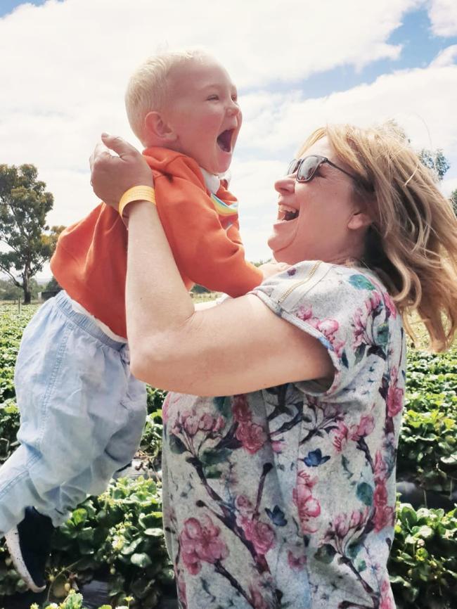 Karen Oliver with her grandson Charles who she has not seen for six months. Picture: Supplied