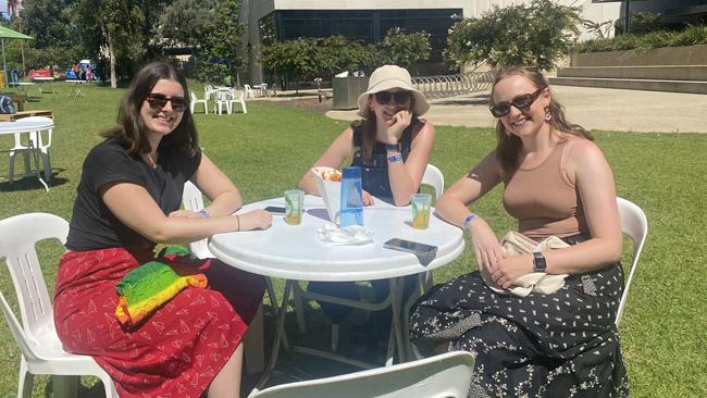 WOMADelaide attendee (LTR): Indigo Warner, 23, from Dulwich, Emma Marchesan, 23 from Parkside, Jemma Longmire, 23 from Evandale. Picture: Agnes Gichuhi