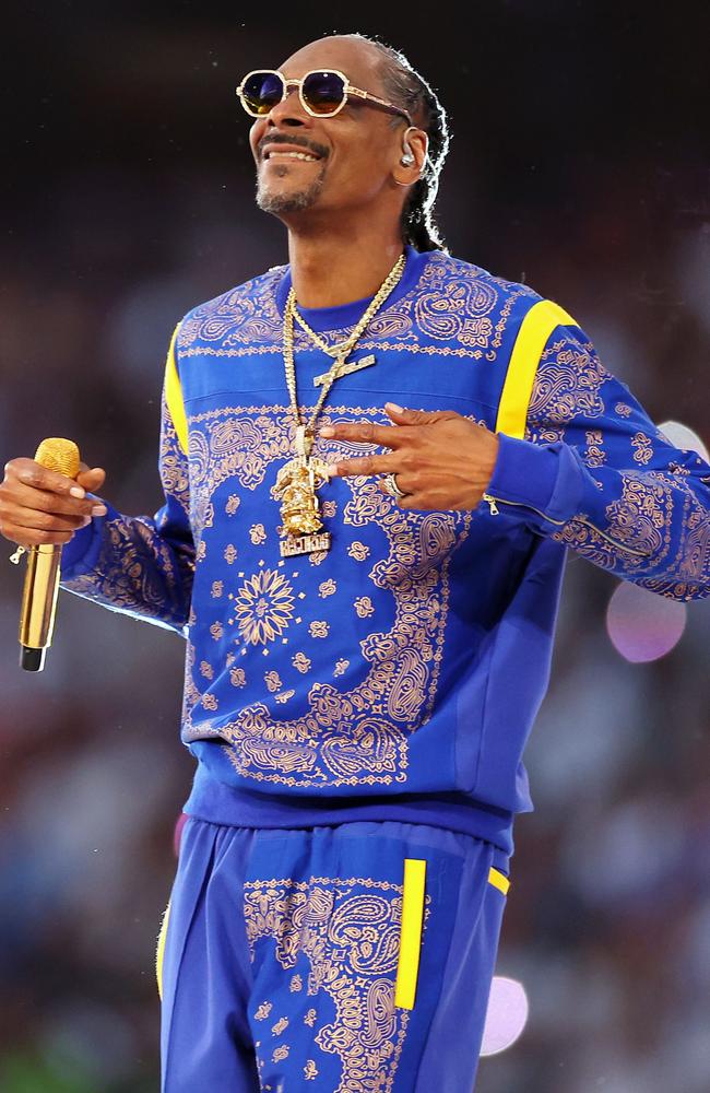 Snoop Dogg crip-walked the stage in the tracksuit of our dreams. Picture: AFP.
