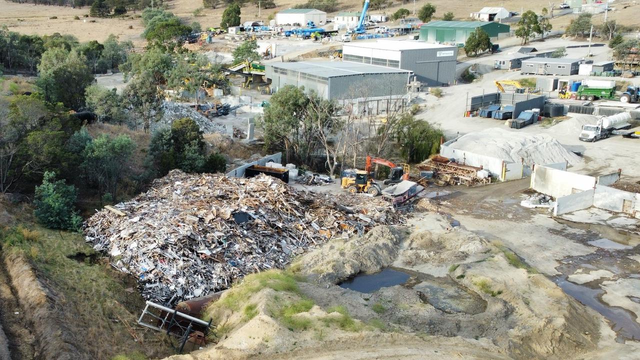 A photo of the Spectran Group site at Risdon Vale, taken on February 27, 2024. Image shows a large pile of waste. Image: Supplied.