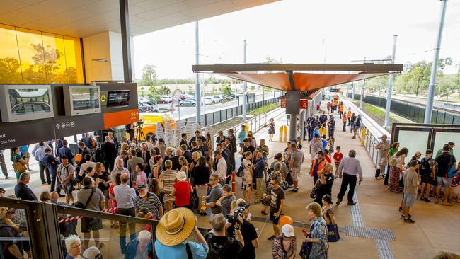 Opening morning of the Stage 2 of the Gold Coast light rail (g:link). The official opening at the new Helensvale Station. Picture: Jerad Williams