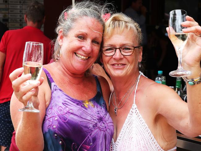 Chez Hoolis and Linda Greenwood at the Noonamah Tavern Frog Races. PICTURE: Justin Kennedy