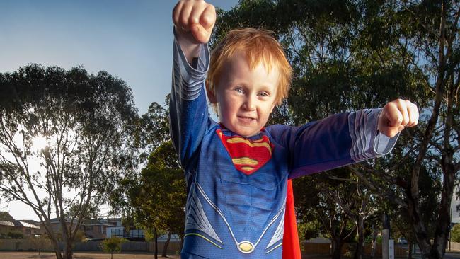 Rory Berry wearing a Superman costume at his Hamlyn Heights home. Picture: Jay Town