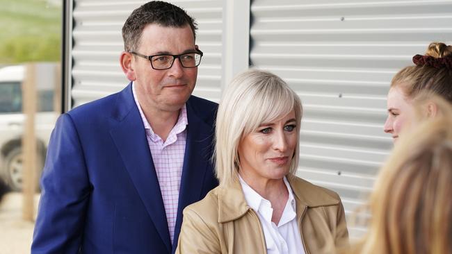 Victorian Premier Daniel Andrews with his wife Catherine in Melbourne to announce the royal commission pledge. Picture: AAP.