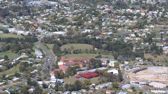 Aerial shot of Gympie State High School in 2016 while the Aquatic Centre was under construction