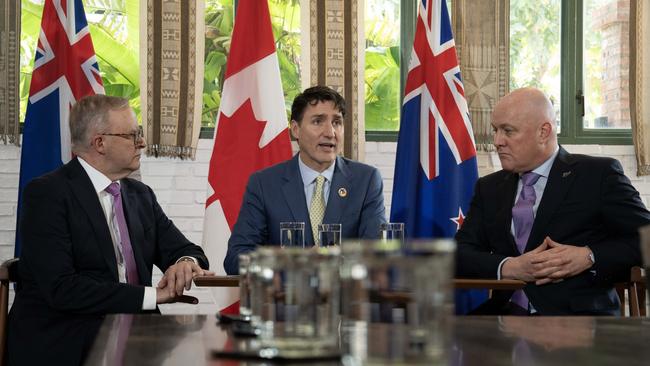 Mr Albanese with Canadian Prime Minister Justin Trudeau and their New Zealand counterpart Christopher Luxon. Picture: The Canadian Press / ZUMA Press