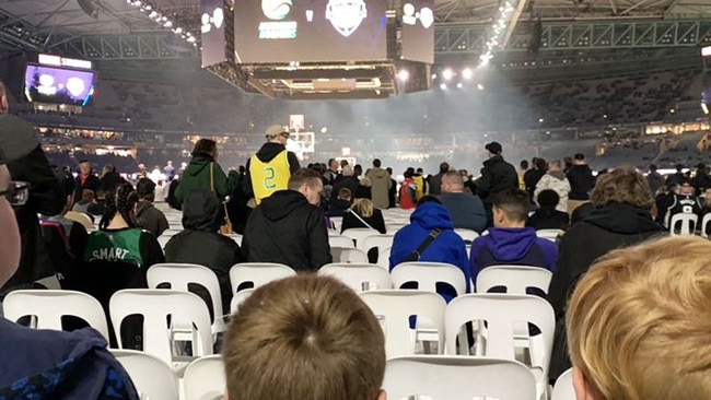 Fans were furious at the seating for last night's basketball at Marvel Stadium.