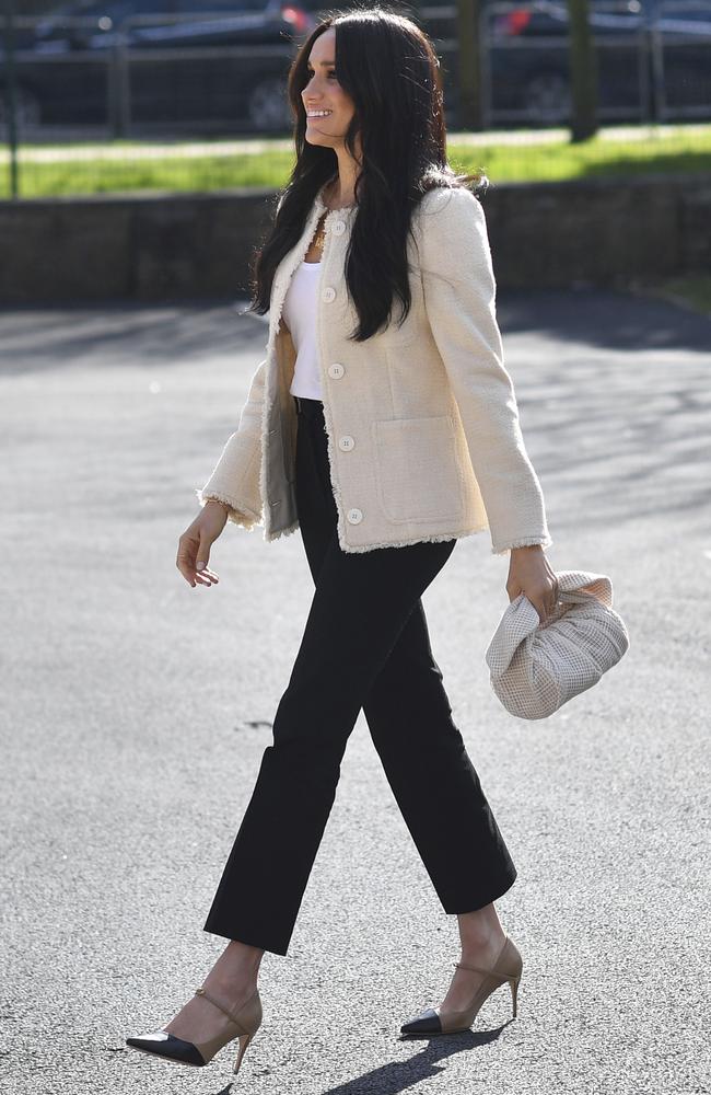 Meghan visited the school, addressing pupils in an assembly. Picture: AP