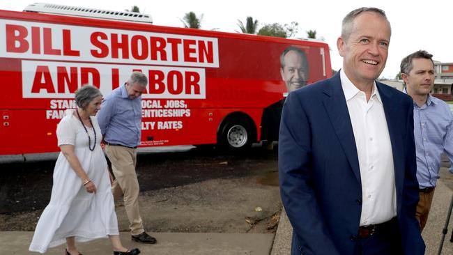 Malcolm Turnbull is not a fan of Opposition Leader Bill Shorten’s big red bus, which is touring Queensland at the moment. Picture: Marc McCormack
