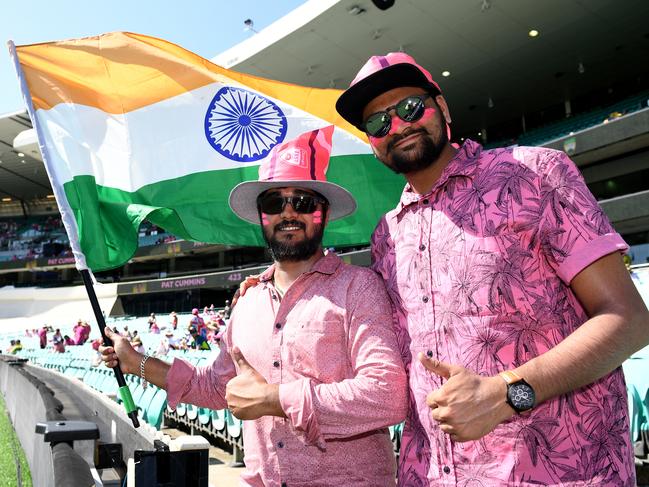 Dhinesh Raj and Vinoth Padmanaban pose for a photograph ahead of play on Jane McGrath Day at the SCG. Picture: AAP Image/Dan Himbrechts