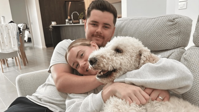 Steph, her Husband Adam and their dog, Oatley. Image: Instagram/@stephkkelly