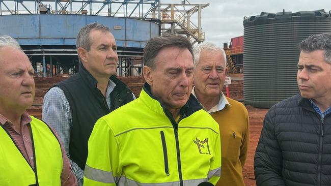 Barkly MLA Steve Edgington, Mining Minister Gerard Maley, Tennant Mines managing director Peter Main, Pan African Resources chairman Keith Spencer and chief executive Cobus Loots.