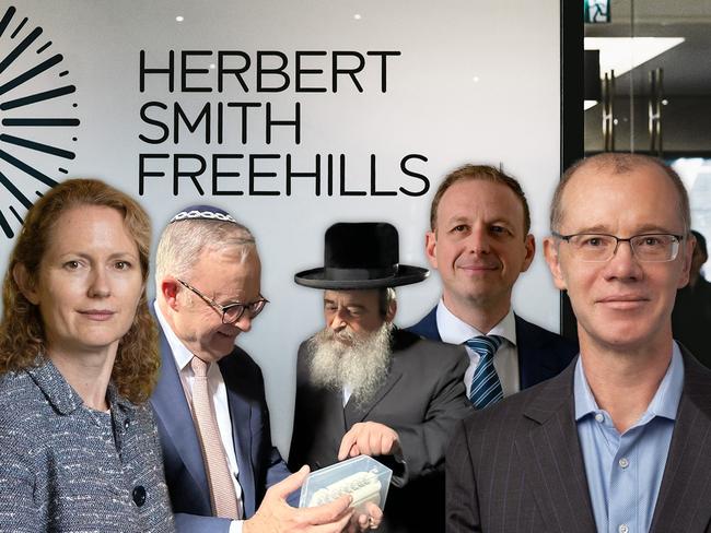 11 December 2024; A photo comp of Herbert Smith Freehills lawyers and Anthony Albanese. Collage. Sources: supplied. Ratio 4:3.