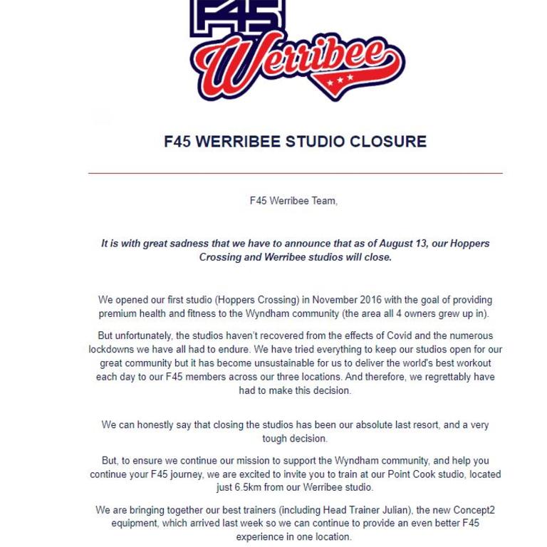 F45 customers owed up to 1000 as gyms collapse around Australia