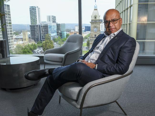 Sanjeev Gupta poses in his city office on the 10th floor of the EY  building in Adelaide Tuesday,October,22,2024.Picture Mark Brake