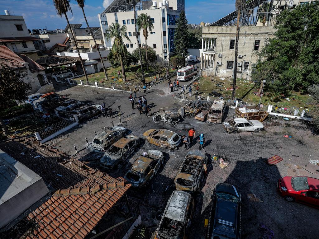 The scene at Ahli Arab Hospital in Gaza on October 18. Picture: Mohamed Saber/EPA/AAP