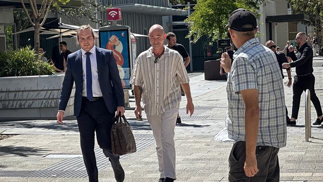 Dion Barber, centre, arrives at Perth District Court with his lawyer. Picture: NewsWire/Emma Kirk