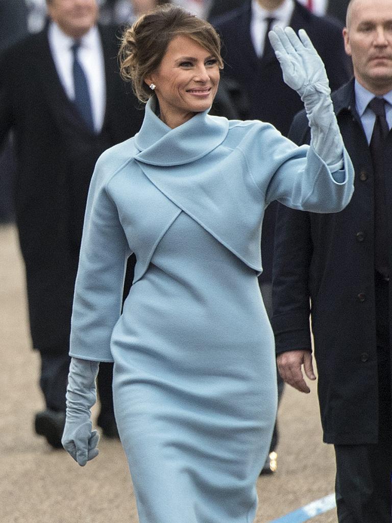 The monument replicated the outfit Melania wore to Donald Trump’s inauguration. Picture: Kevin Dietsch/EPA/Pool